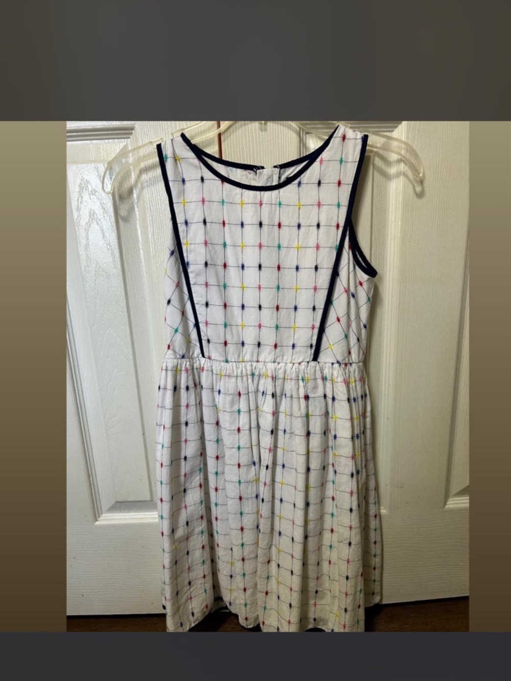 Tommy Hilfiger White Grid-Print Sleeveless Dress with Navy Trim